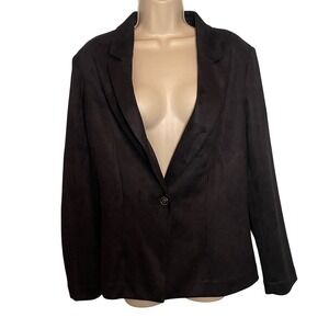 Hope & Harlow Women's Black Faux Suede Blazer Jacket Size L Minimalist Office